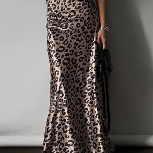 Load image into Gallery viewer, Satin Leopard Print Long Skirt Women Fashion High Waist Maxi Fishtail Skirt Ladies Fashion With Zipper Sexy Skirts
