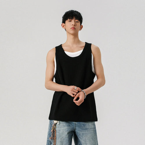 Load image into Gallery viewer, Men&#39;s Vest Fake Two Pieces Sleeveless T-shirt Solid Color Pullover T-shirts Casual Men Top Summer Trend 2025 9W1298

