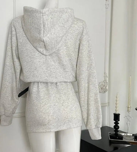 Autumn Beige Elegant Button Hoodie Sweatshirt Mini Dress Korean Fashion 2024 Women New Long Sleeve Vacation Slim Short Dress Y2k