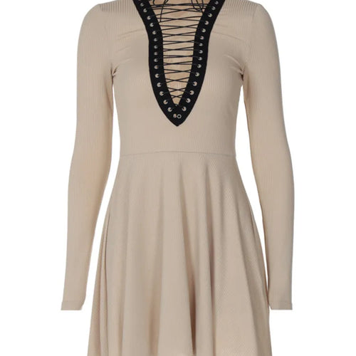 Load image into Gallery viewer, Autumn/Winter Women New Sexy Deep V-neck Long Sleeved Dress Hollow Lace Up Waist Wrap Elegant Party Evening Dress
