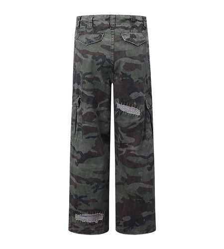 Men's Casual Pants New Summer Straight Wide Leg New American High Street Trendy Hole Design Male Loose Trousers 9W1888