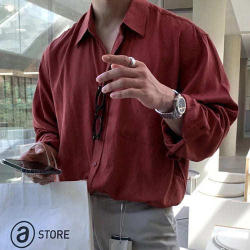 Load image into Gallery viewer, Korean Style Men&#39;s Shirts Turn-down Collar Solid Color Long Sleeve Single Breasted Pockets Design Male Tops New 2025 9C9306
