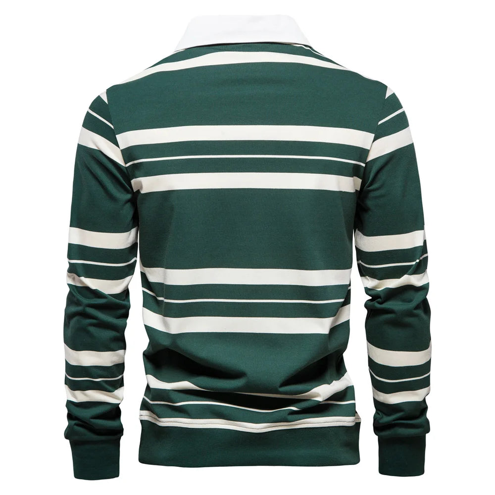 Embroidery Cotton Long Sleeve Polo Shirts for Men Striped Zipper Men's Polo Shirts New Spring Autumn Brand Men Clothing