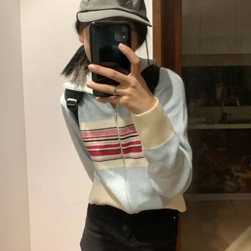 Load image into Gallery viewer, Vintage Ins Fashion Striped Cardigan Women Autumn Thin Casual Slim Knit Sweater Coat Y2k Aesthetic Grunge Kardigan Cute
