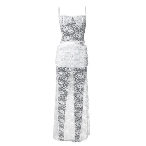 Load image into Gallery viewer, White Lace Sexy Two Piece Sets Woman Halter Top And Long Maxi Skirt Ladies Fashion Sheer Mesh Elegant Matching Sets
