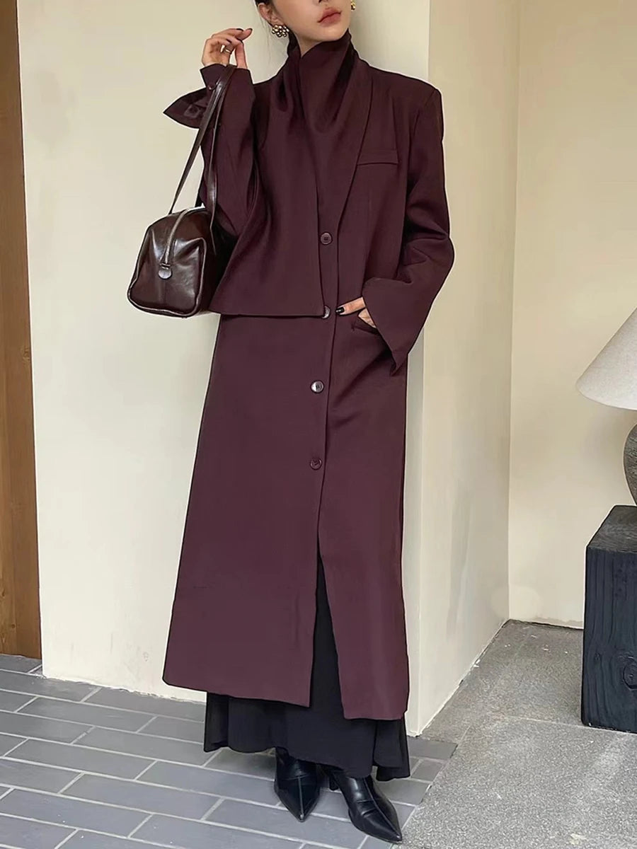 Solid Asymmetrical Chic Design Trench For Women O Neck Long Sleeve Temperament Long Autumn Coats Female Fashion New