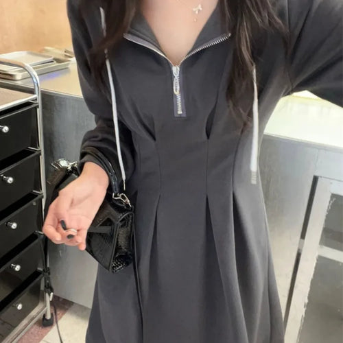 Load image into Gallery viewer, Korean School Sport Oversize Hood Dress Women Kpop Fashion Streetwear Design Student Mini Short Dresses Autumn
