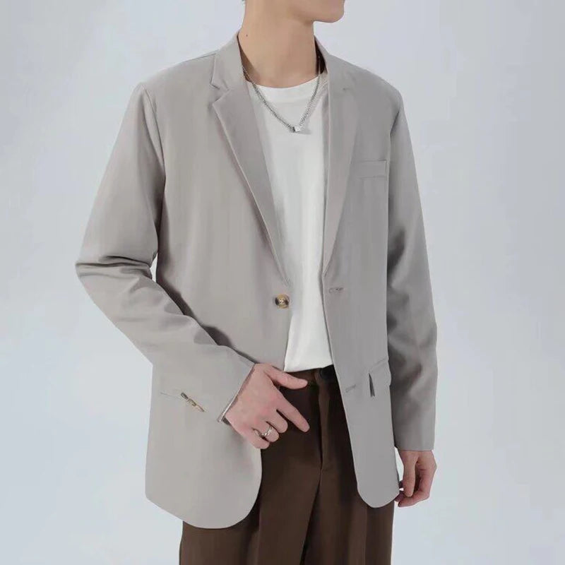 Korean Style Men's Blazers Single Breasted Lapel Menswear Business Casual Solid Color New Spring Male Suit Jackets 9W1225