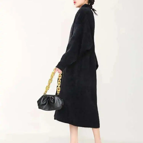 Load image into Gallery viewer, Black Big Size Long Knitting Sweater Cardigan Loose Fit V-Neck Long Sleeve Women New Fashion Spring Autumn 2025 JH2480
