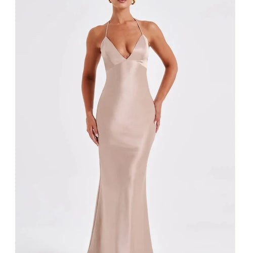 Load image into Gallery viewer, Sexy Sleeveless Backless Slim Fitting Dress For Women Elegant Party Evening Long Dress Satin Temperament Female Vestidos
