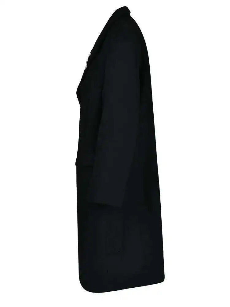 Black Irregular Big Size Long Woolen Coat New Lapel Long Sleeve Women Jacket Fashion Tide Autumn Winter 2025 1DH1464