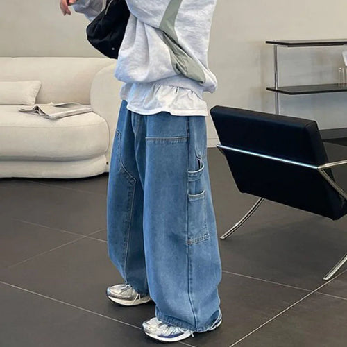 Load image into Gallery viewer, Men&#39;s Jeans Wide Leg Pants Summer Loose Korean Style Trend Pocket Solid Color Male Trousers Casual Quilting 9C5009
