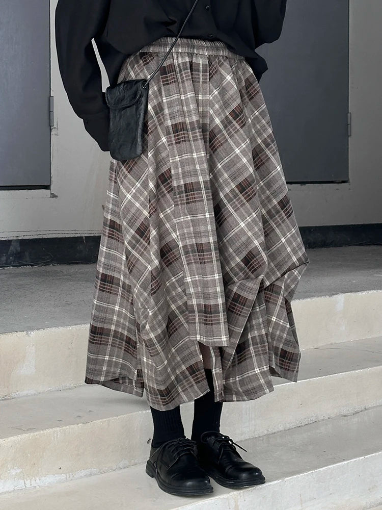 High Elastic Waist Black Plaid Irregular Design A-line Half-body Skirt Women Fashion Tide New Spring Autumn 2025 1DH9207