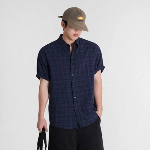 Load image into Gallery viewer, Men's Plaid Short Sleeve Shirts New Summer Single Breasted Korean Handsome Turn-down Collar Trendy Male Clothing 9W1633

