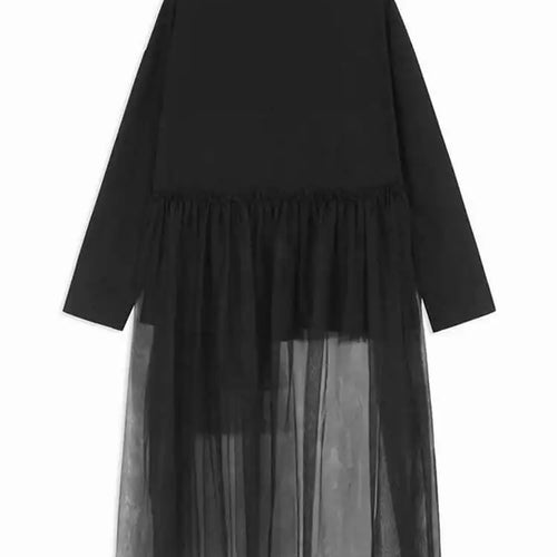 Load image into Gallery viewer, Women Black Mesh Irregular Spliced Long Big Size Blouse New Lapel Long Sleeve Shirt Fashion Spring Autumn 2025 1DH7624
