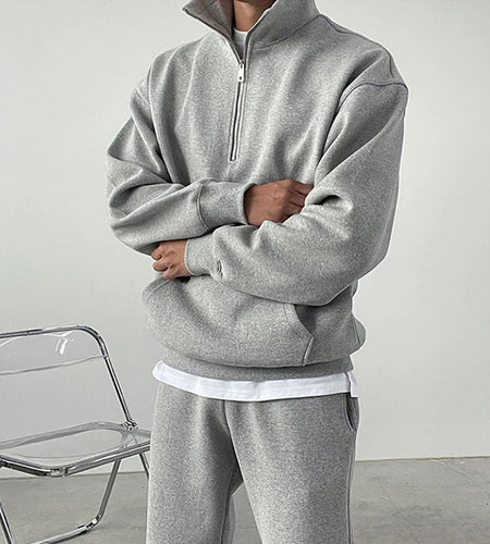 Men's Pants Set New Korean Casual Sets Half Zipper High Collar Loose Pullover Sweatshirt Elastic Waist Male Bottoms 9W1850