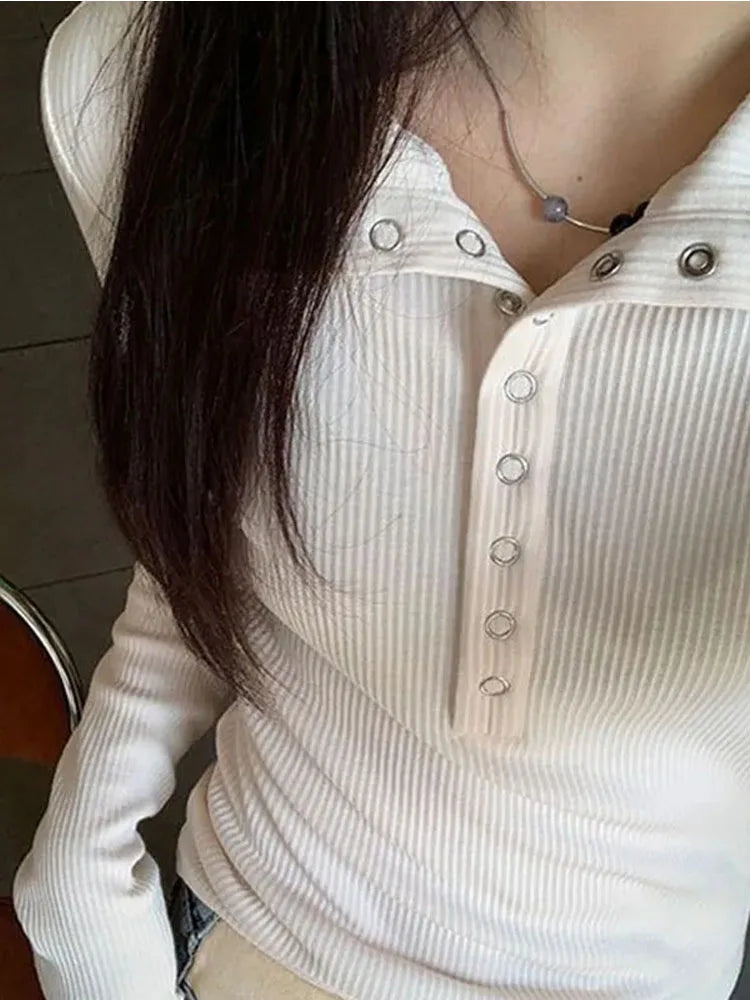 Women's Y2K Knitted Sweater Long Sleeve Slim Fit Pullover Top for Autumn Winter Versatile Bottoming Layer All Match Design