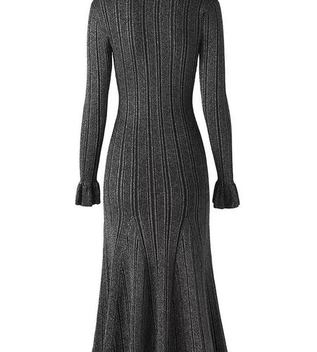 French Autumn 2024 New Women's Black Beige Single Breasted Temperament Knitted Dress Elegant Slim Office Lady Long Sleeve Dress