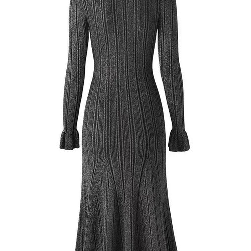 Load image into Gallery viewer, French Autumn 2024 New Women's Black Beige Single Breasted Temperament Knitted Dress Elegant Slim Office Lady Long Sleeve Dress
