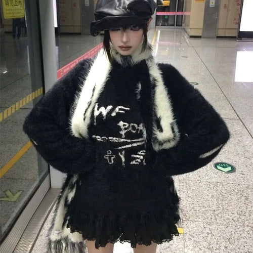 Load image into Gallery viewer, Loose Mohair Pullover Women Y2k Aesthetic Knitted Punk Letter Vintage Sweater Sueter Mujer Harajuku Grunge Pull Femme Top Jumper
