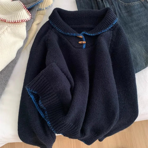 Load image into Gallery viewer, Korean Fashion 2024 New Solid Versatile Short Crochet Knitted Sweater Women Autumn Winter Long Sleeve Pullover Tops Streetwear
