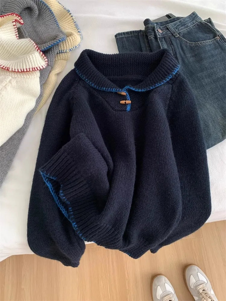 Korean Fashion 2024 New Solid Versatile Short Crochet Knitted Sweater Women Autumn Winter Long Sleeve Pullover Tops Streetwear