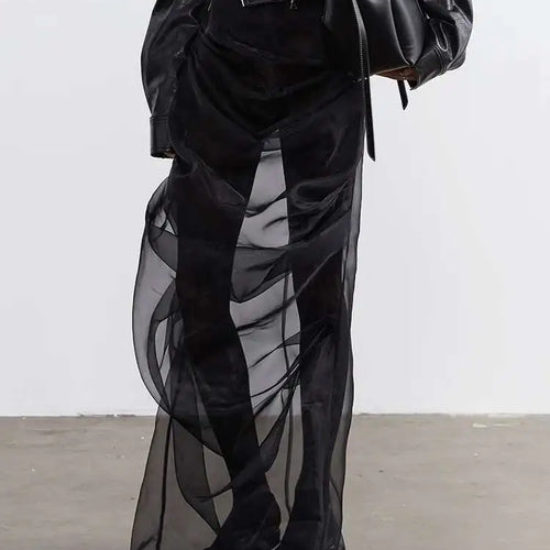 Load image into Gallery viewer, High Waist Black Pleated Mesh Irregular Long Elegant Half-body Skirt Women Fashion Tide New Spring Autumn 2025 1DH4715
