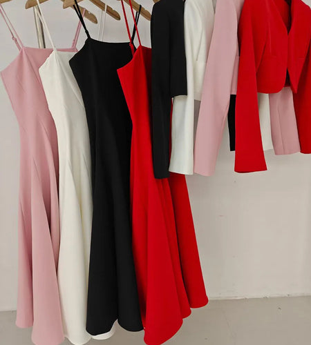 Solid Elegant Two Piece Sets for Women Round Neck Long Sleeves Top Square Neck Sleeveless Tunic Dress Female Clothes