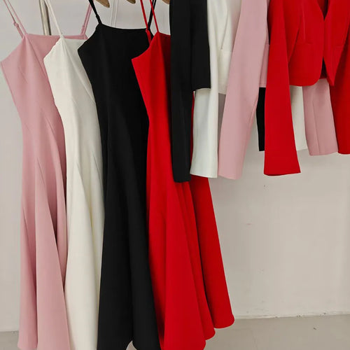 Load image into Gallery viewer, Solid Elegant Two Piece Sets for Women Round Neck Long Sleeves Top Square Neck Sleeveless Tunic Dress Female Clothes
