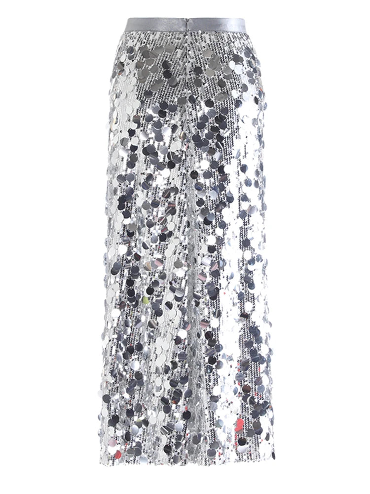 High Elastic Waist Sequins Shining Long Party Elegant Half-body Skirt Women Fashion Tide New Spring Autumn 2025 1DH9227