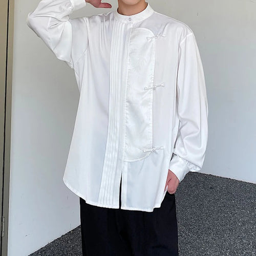 Load image into Gallery viewer, Men&#39;s Shirts Long Sleeve New Chinese Style Personalized Stand Collar  Button Design Solid Color Handsome Male Top 9W1789
