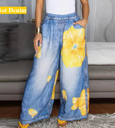 Fresh Chic Flower Printed Pants for Woman Summer Autumn Loose Casual Female Hight Waist Wide Leg Trousers Bottoms