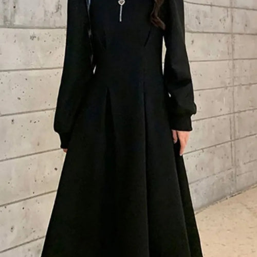 Load image into Gallery viewer, Autumn Korean Kpop Black Sport Dress Women School Casual Long Sleeve Zip Dresses Streetwear Plus Velvet

