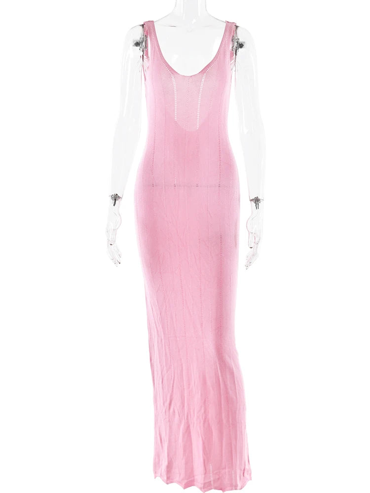 Sexy Spaghetti Strap Knitt Sweater Dress Women Backless Sleeveless Long Dress Female Elegant Party Evening Dress Holiday