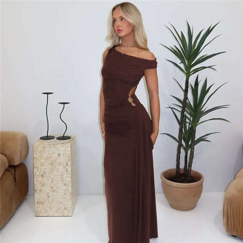 Oblique Shoulder Backless Sexy Maxi Dress For Women Fashion Off-shoulder Sleeveless High Waist Bodycon Club Long Dress
