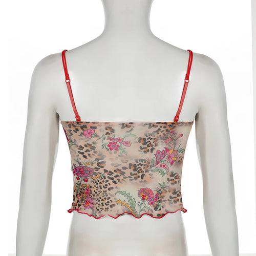 Load image into Gallery viewer, Vintage Floral Leopard Printing Skinny Sexy Tops Party Lace Trim Strap Bow Y2K Aesthetic 2000s Summer Crop Top Women
