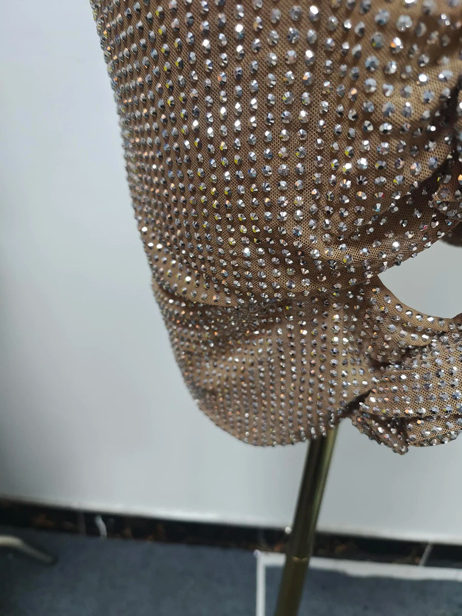 Solid Spliced Diamonds Slimming Dresses For Women Strapless Sleeveless High Waist Hollow Out Dress Female Fashion