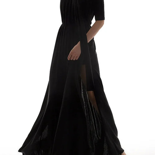 Load image into Gallery viewer, Solid Hollow Out Loose Dresses For Women O Neck Short Sleeve High Waist  Temperament Long Dress Female Fashion New
