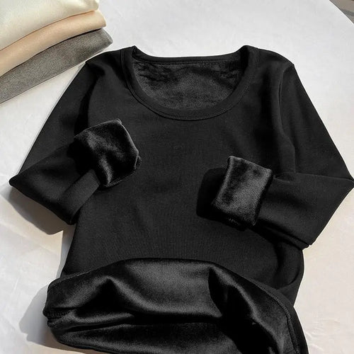 Load image into Gallery viewer, Solid O Neck Long Sleeve Shirt Women Autumn Winter Bottoming Tops Casual Slim Basic Velvet T-shirt 2024 Simplicity Popular Trend
