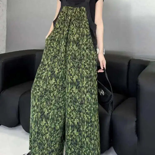 Load image into Gallery viewer, High Waist Green Pattern Printed Big Size Long Overalls Pants New Trousers Women Fashion Tide Spring Autumn 2025 1DH6622
