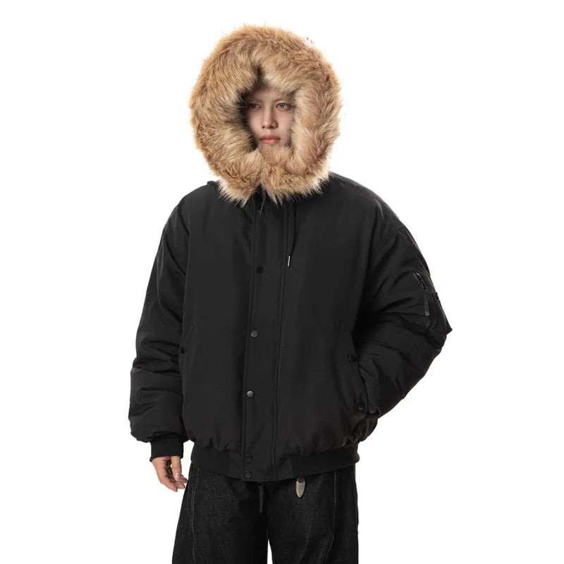 Male Fashion Tide White Down Jacket Warm Putwear Fur Collar Design American Style Male Trendy Coat 2024 Winter 9C9110