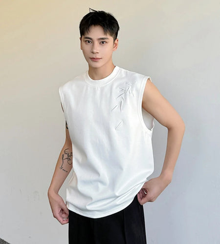 Chinese Style Loose Male Vest Threedimensional Embroidery Summer New Sleeveless T-shirt Simple Men Top Fashion 9C5994