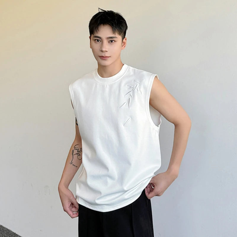 Chinese Style Loose Male Vest Threedimensional Embroidery Summer New Sleeveless T-shirt Simple Men Top Fashion 9C5994