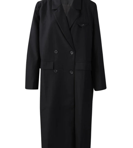 Women Black Double Breasted Big Size Long Blazer New Lapel Long Sleeve Jacket Fashion Tide Spring Autumn 2025 2R6701