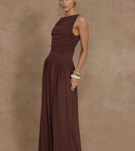 Elegant Sleeveless Round Neck Bodycon Long Dress For Women Folded Slimming Party Evening Dress Female Tight Vestido 2024