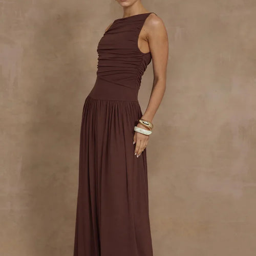 Load image into Gallery viewer, Elegant Sleeveless Round Neck Bodycon Long Dress For Women Folded Slimming Party Evening Dress Female Tight Vestido 2024
