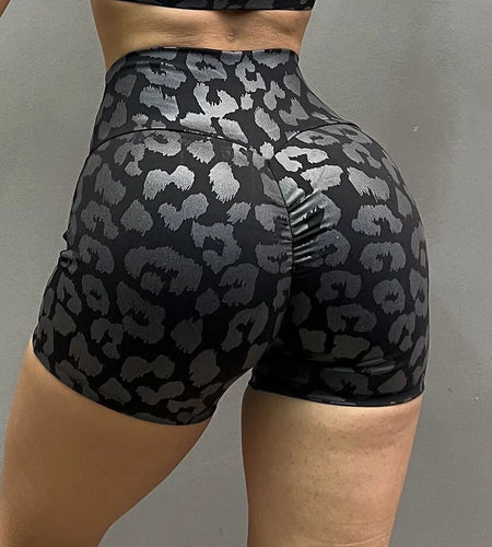 Leopard Yoga Shorts Fitness Women's Booty Scrunch Sports Short Pants Female Gym Cycling Tights Patchwork Cross Waist Leggings