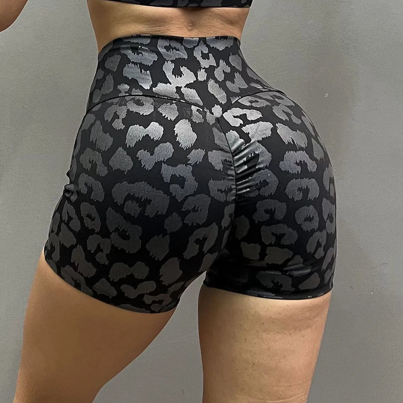 Leopard Yoga Shorts Fitness Women's Booty Scrunch Sports Short Pants Female Gym Cycling Tights Patchwork Cross Waist Leggings