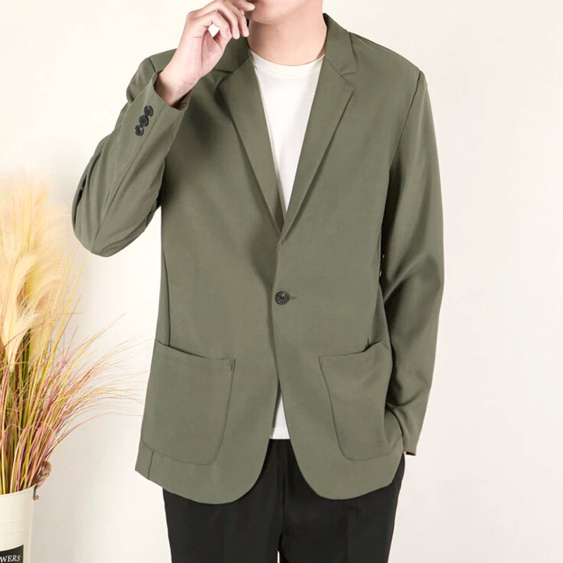 Business Casual Men's Suit Jackets Lapel Solid Color Simple Single Breasted Loose Pocket Male Coats Spring Menswear 9W1229