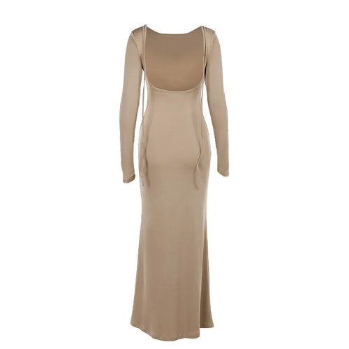 Load image into Gallery viewer, Sexy Long Sleeve Backless Bodycon Maxi Dress Women Slim High Waist Elegant O-neck Holiday Dress Ladies Outfits Autumn
